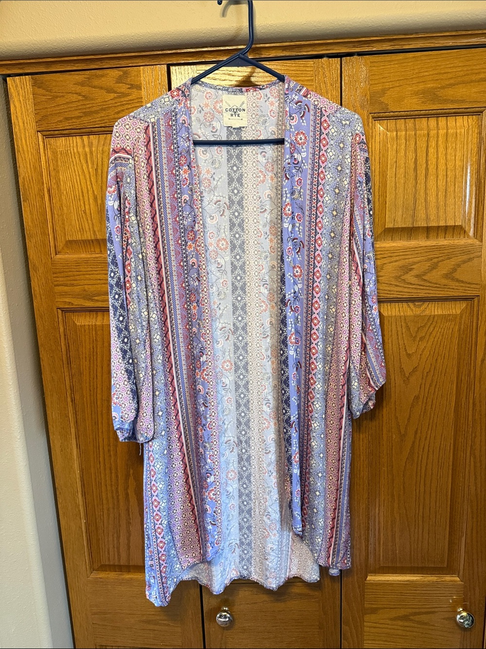 Cotton & Rye Lavender/Pink Multi-Print Open Front Kimono-Size Medium
